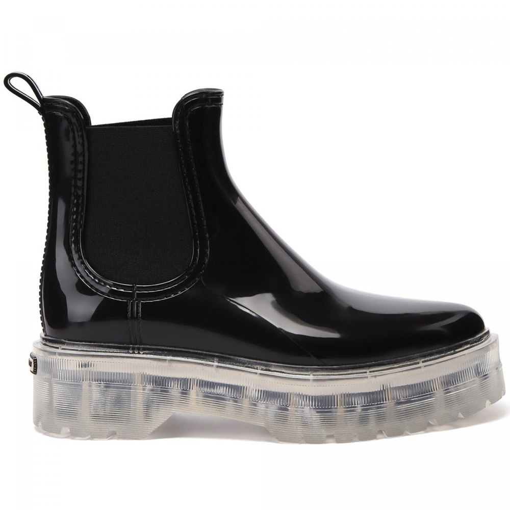 Lemon Jelly Ravyn Black Rubber Rain Boots with Transparent Sole Size 36